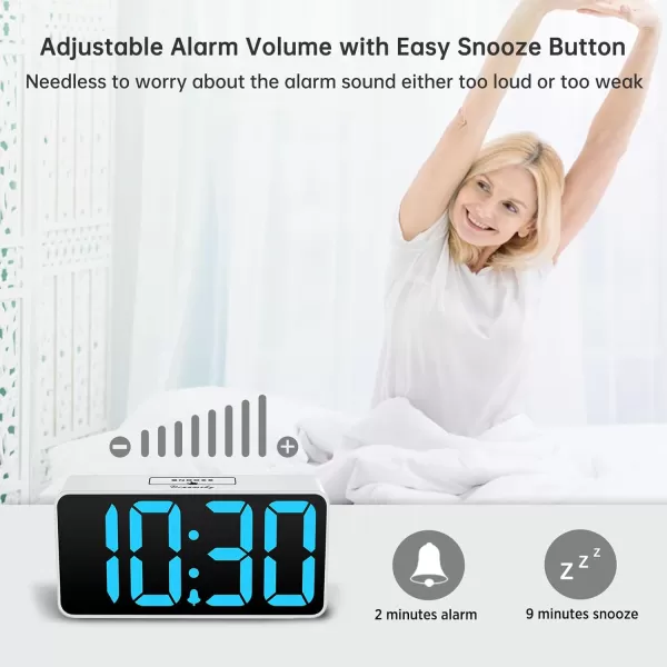 DreamSky Super Loud Alarm Clock for Heavy Sleepers  RGB Small Digital Clock for Kids Bedroom Bedside Nightstand Electric Desk Clock with Large Numbers Dimmer Adjustable Volume USB Port SnoozeWhite Caseblue Digit