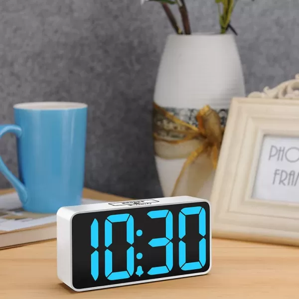 DreamSky Super Loud Alarm Clock for Heavy Sleepers  RGB Small Digital Clock for Kids Bedroom Bedside Nightstand Electric Desk Clock with Large Numbers Dimmer Adjustable Volume USB Port SnoozeWhite Caseblue Digit