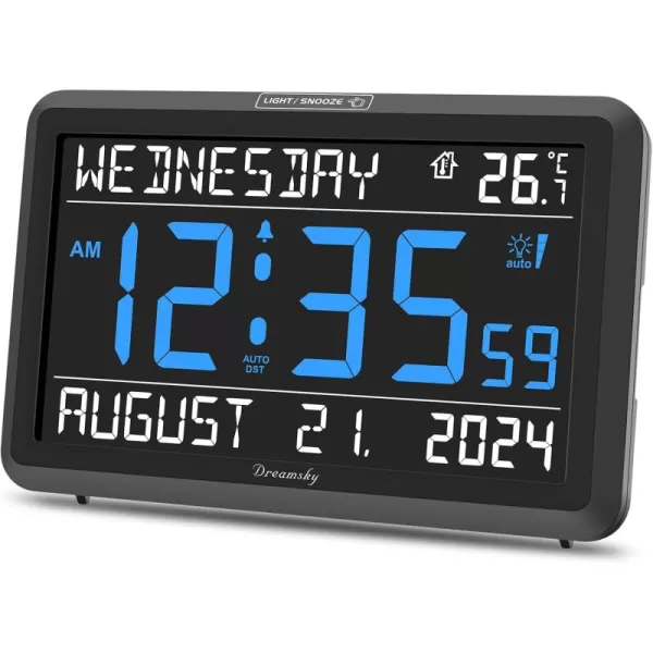 DreamSky Large Digital Clock with Date and Day of Week  Electric Desk Clock for Seniors Elderly Bedroom Alarm Clock with Battery Backup Dimmer USB Port Auto DST Temperature Adjustable Volume