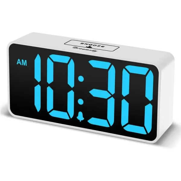 DreamSky Super Loud Alarm Clock for Heavy Sleepers  RGB Small Digital Clock for Kids Bedroom Bedside Nightstand Electric Desk Clock with Large Numbers Dimmer Adjustable Volume USB Port SnoozeWhite Caseblue Digit