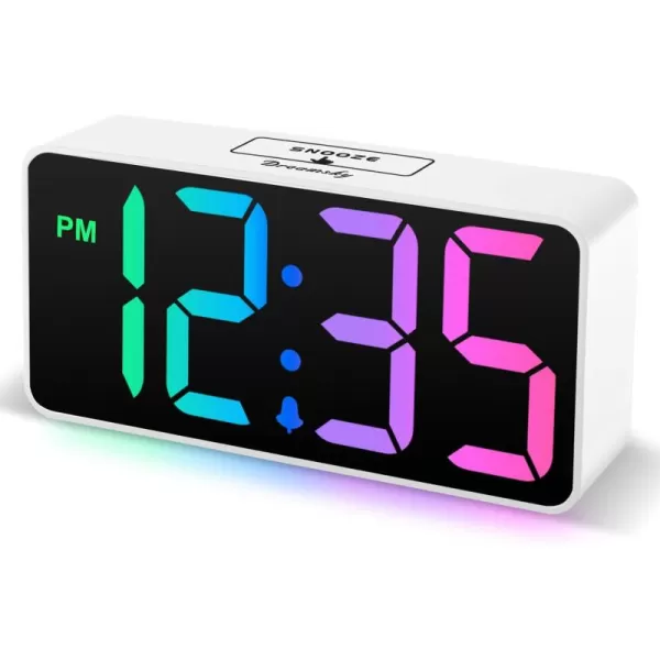 DreamSky Super Loud Alarm Clock for Heavy Sleepers  RGB Small Digital Clock for Kids Bedroom Bedside Nightstand Electric Desk Clock with Large Numbers Dimmer Adjustable Volume USB Port SnoozeRgbwhite