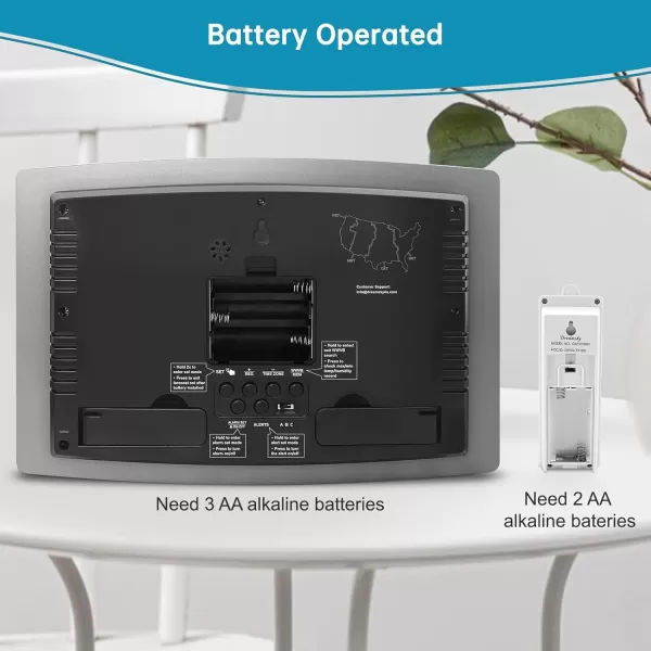 DreamSky Battery Powered Weather Station with Indoor Outdoor Thermometer Wireless for Home 125 Inches Large Digital Atomic Clock with IndoorOutdoor Temp Humidity Calendar Date