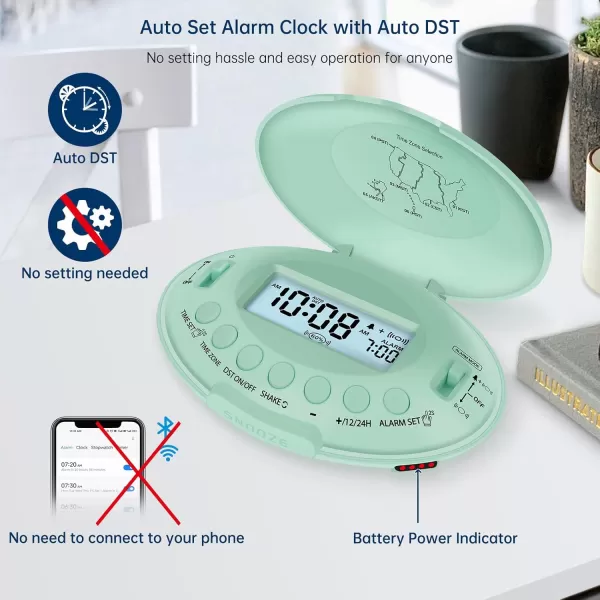 imageDreamSky Vibrating Alarm Clock for Heavy Sleepers  Auto Set Bed Shaker Alarm Clock Under Pillow for Hearing Impaired Bedroom Travel Rechargeable Battery Operated Cordless Auto DST LCD BacklightGreen