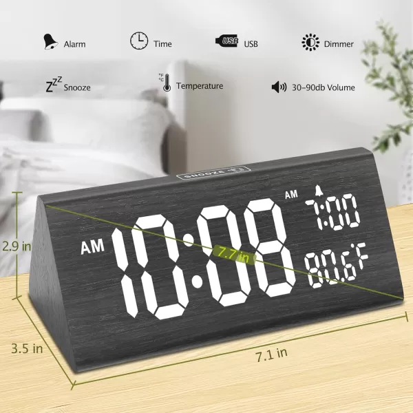 imageDreamSky Wooden Digital Alarm Clock for Bedroom  77quot Electric Clocks with USB Port Large Numbers Temperature 0100 Brightness Dimmer Adjustable Alarm Volume Snooze 1224HBlack Wood