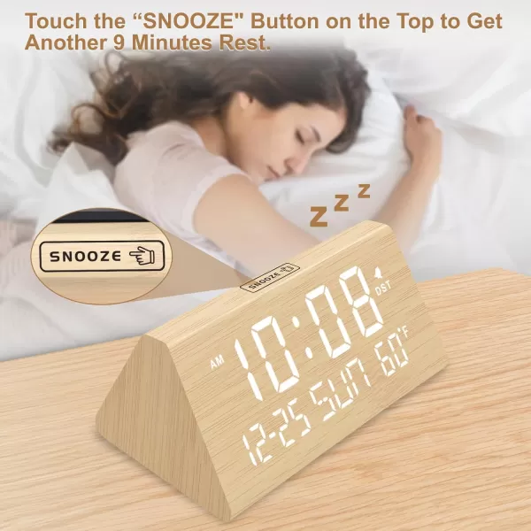 imageDreamSky Wooden Digital Alarm Clock for Bedroom  77quot Electric Clocks with USB Port Large Numbers Temperature 0100 Brightness Dimmer Adjustable Alarm Volume Snooze 1224HBamboowhite