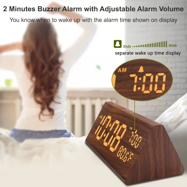 imageDreamSky Wooden Digital Alarm Clock for Bedroom  77quot Electric Clocks with USB Port Large Numbers Temperature 0100 Brightness Dimmer Adjustable Alarm Volume Snooze 1224HBrown Wood