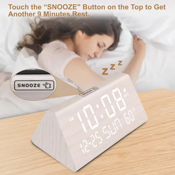 imageDreamSky Wooden Digital Alarm Clock for Bedroom  77quot Electric Clocks with USB Port Large Numbers Temperature 0100 Brightness Dimmer Adjustable Alarm Volume Snooze 1224HWhite  Date  Day