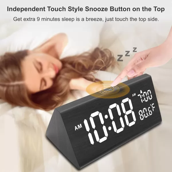 imageDreamSky Wooden Digital Alarm Clock for Bedroom  77quot Electric Clocks with USB Port Large Numbers Temperature 0100 Brightness Dimmer Adjustable Alarm Volume Snooze 1224HBlack Wood