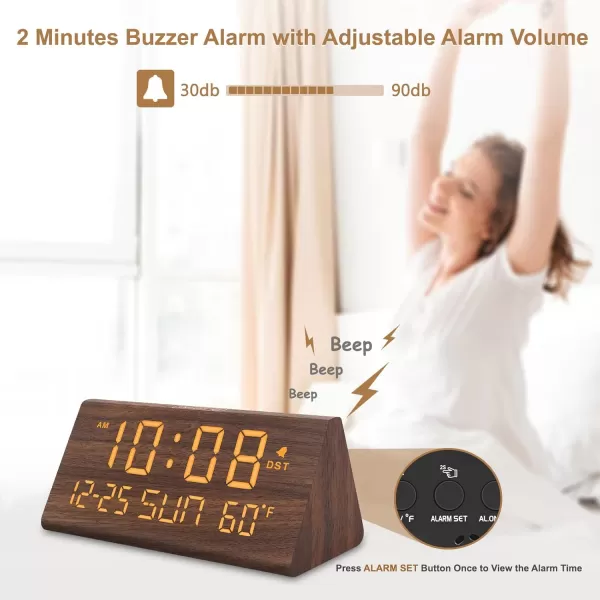 imageDreamSky Wooden Digital Alarm Clock for Bedroom  77quot Electric Clocks with USB Port Large Numbers Temperature 0100 Brightness Dimmer Adjustable Alarm Volume Snooze 1224HBrown  Date  Day