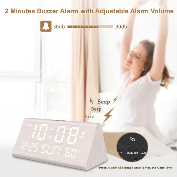 imageDreamSky Wooden Digital Alarm Clock for Bedroom  77quot Electric Clocks with USB Port Large Numbers Temperature 0100 Brightness Dimmer Adjustable Alarm Volume Snooze 1224HWhite  Date  Day