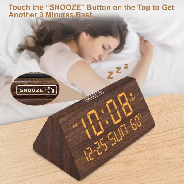 imageDreamSky Wooden Digital Alarm Clock for Bedroom  77quot Electric Clocks with USB Port Large Numbers Temperature 0100 Brightness Dimmer Adjustable Alarm Volume Snooze 1224HBrown  Date  Day