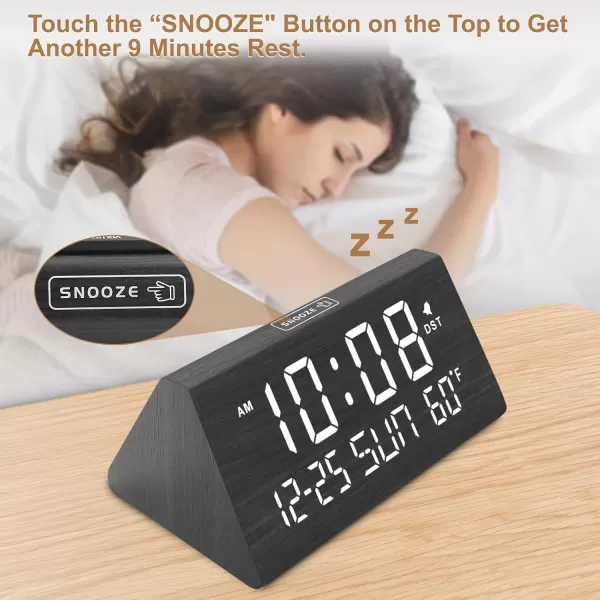 imageDreamSky Wooden Digital Alarm Clock for Bedroom  77quot Electric Clocks with USB Port Large Numbers Temperature 0100 Brightness Dimmer Adjustable Alarm Volume Snooze 1224HBlack  Date  Day