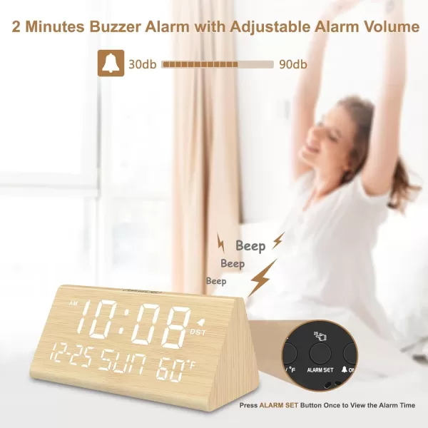 imageDreamSky Wooden Digital Alarm Clock for Bedroom  77quot Electric Clocks with USB Port Large Numbers Temperature 0100 Brightness Dimmer Adjustable Alarm Volume Snooze 1224HBamboowhite