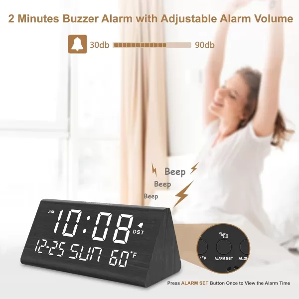 imageDreamSky Wooden Digital Alarm Clock for Bedroom  77quot Electric Clocks with USB Port Large Numbers Temperature 0100 Brightness Dimmer Adjustable Alarm Volume Snooze 1224HBlack  Date  Day