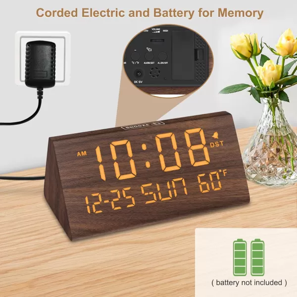 imageDreamSky Wooden Digital Alarm Clock for Bedroom  77quot Electric Clocks with USB Port Large Numbers Temperature 0100 Brightness Dimmer Adjustable Alarm Volume Snooze 1224HBrown  Date  Day