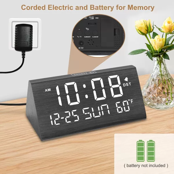 imageDreamSky Wooden Digital Alarm Clock for Bedroom  77quot Electric Clocks with USB Port Large Numbers Temperature 0100 Brightness Dimmer Adjustable Alarm Volume Snooze 1224HBlack  Date  Day