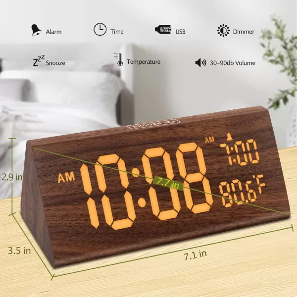 imageDreamSky Wooden Digital Alarm Clock for Bedroom  77quot Electric Clocks with USB Port Large Numbers Temperature 0100 Brightness Dimmer Adjustable Alarm Volume Snooze 1224HBrown Wood