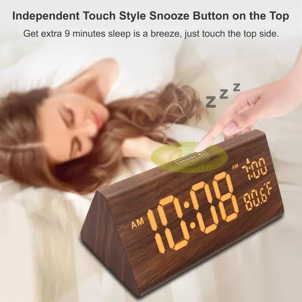 imageDreamSky Wooden Digital Alarm Clock for Bedroom  77quot Electric Clocks with USB Port Large Numbers Temperature 0100 Brightness Dimmer Adjustable Alarm Volume Snooze 1224HBrown Wood