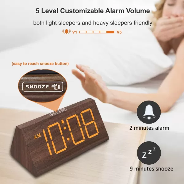 imageDreamSky Wooden Digital Alarm Clocks for Bedrooms  Electric Desk Clock with Large Numbers USB Port Battery Backup Alarm Adjustable Volume Dimmer Snooze DST 1224H Living Room Wood Dcor RedBrown