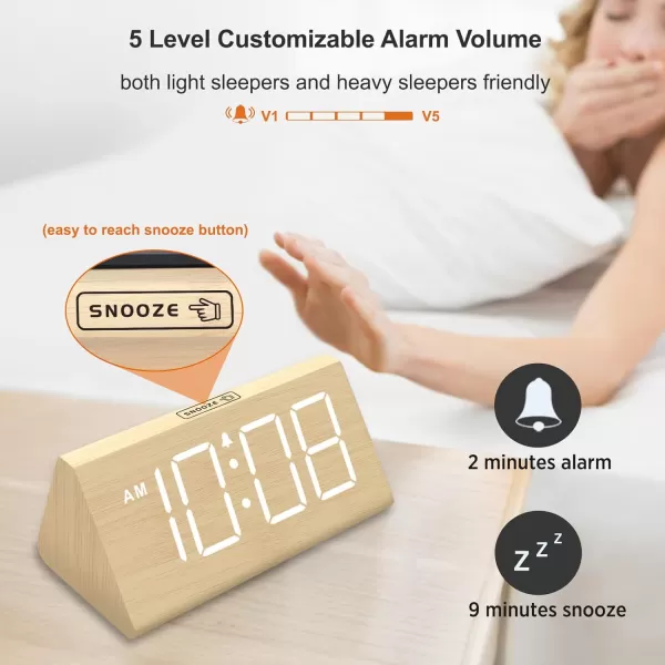 imageDreamSky Wooden Digital Alarm Clocks for Bedrooms  Electric Desk Clock with Large Numbers USB Port Battery Backup Alarm Adjustable Volume Dimmer Snooze DST 1224H Living Room Wood Dcor RedWhite