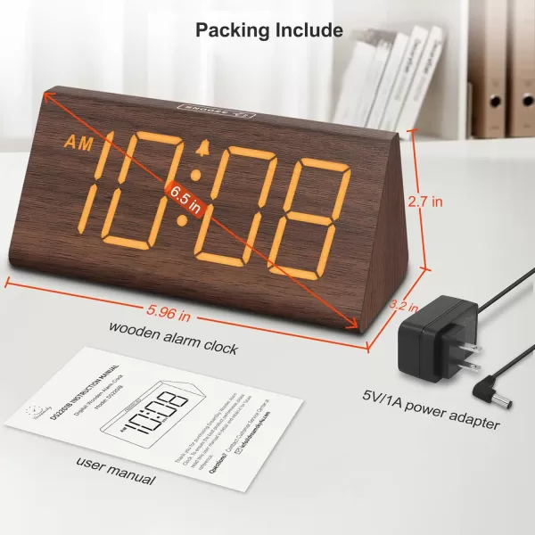 imageDreamSky Wooden Digital Alarm Clocks for Bedrooms  Electric Desk Clock with Large Numbers USB Port Battery Backup Alarm Adjustable Volume Dimmer Snooze DST 1224H Living Room Wood Dcor RedBrown