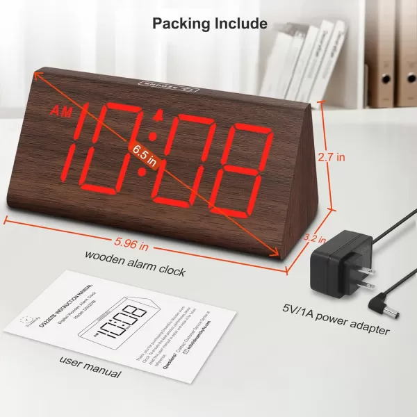 imageDreamSky Wooden Digital Alarm Clocks for Bedrooms  Electric Desk Clock with Large Numbers USB Port Battery Backup Alarm Adjustable Volume Dimmer Snooze DST 1224H Living Room Wood Dcor RedBrownred