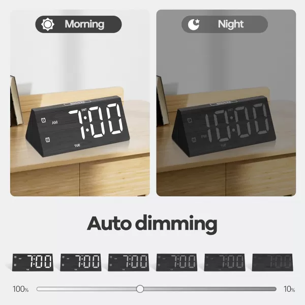 imageJALL Wooden Digital Alarm Clocks for Bedrooms Large Bold Digits Electric Desk Clock with Dual Alarm USB Port DST Auto Dimmer for Wood Decor Bedside Gift BlackBlack