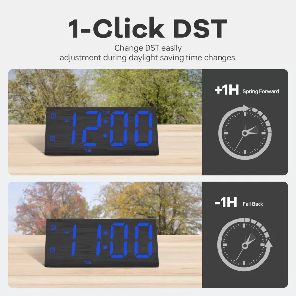 imageJALL Wooden Digital Alarm Clocks for Bedrooms Large Bold Digits Electric Desk Clock with Dual Alarm USB Port DST Auto Dimmer for Wood Decor Bedside Gift BlackBlackblue