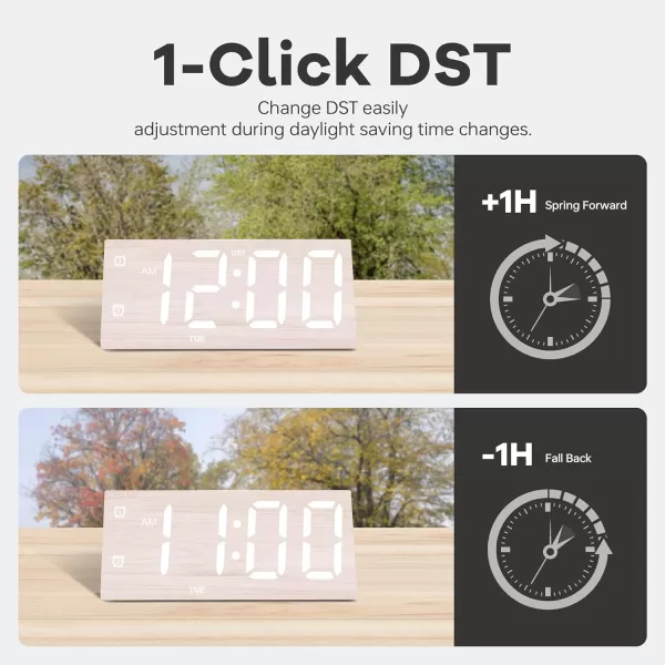 imageJALL Wooden Digital Alarm Clocks for Bedrooms Large Bold Digits Electric Desk Clock with Dual Alarm USB Port DST Auto Dimmer for Wood Decor Bedside Gift BlackWhite