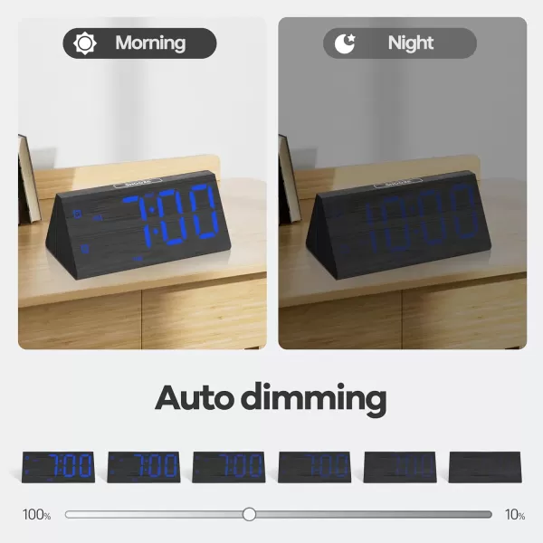 imageJALL Wooden Digital Alarm Clocks for Bedrooms Large Bold Digits Electric Desk Clock with Dual Alarm USB Port DST Auto Dimmer for Wood Decor Bedside Gift BlackBlackblue