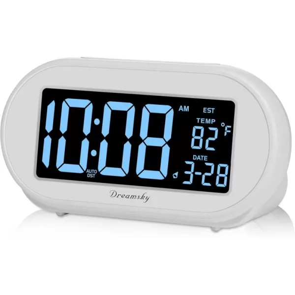 imageDreamSky Alarm Clocks for Bedrooms Auto Set Digital Desk Clock for Bedside Nightstand Electric Clock with Dimmable Brightness Dimmer Auto DST USB Port Date Temperature SnoozeWhite