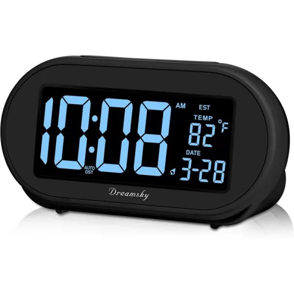 imageDreamSky Alarm Clocks for Bedrooms Auto Set Digital Desk Clock for Bedside Nightstand Electric Clock with Dimmable Brightness Dimmer Auto DST USB Port Date Temperature SnoozeBlack