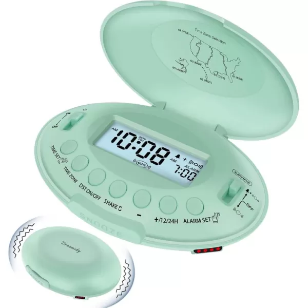 imageDreamSky Vibrating Alarm Clock for Heavy Sleepers  Auto Set Bed Shaker Alarm Clock Under Pillow for Hearing Impaired Bedroom Travel Rechargeable Battery Operated Cordless Auto DST LCD BacklightGreen