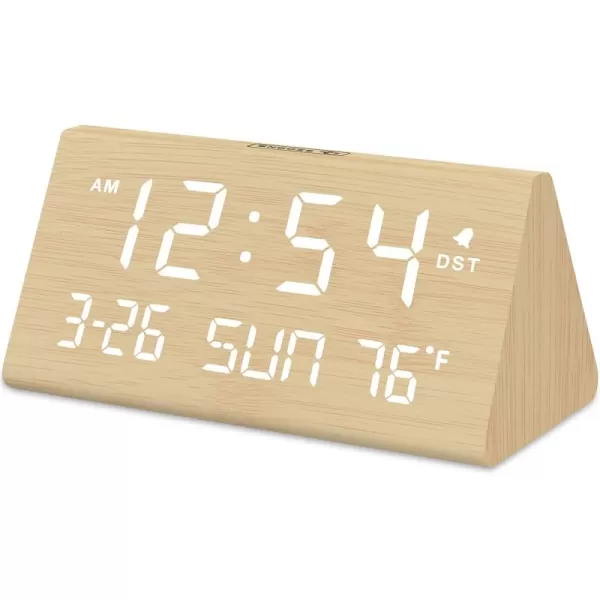 imageDreamSky Wooden Digital Alarm Clock for Bedroom  77quot Electric Clocks with USB Port Large Numbers Temperature 0100 Brightness Dimmer Adjustable Alarm Volume Snooze 1224HBamboowhite