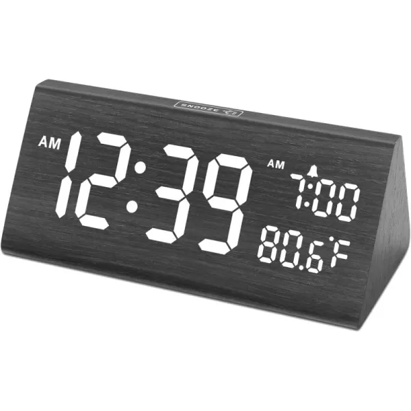 imageDreamSky Wooden Digital Alarm Clock for Bedroom  77quot Electric Clocks with USB Port Large Numbers Temperature 0100 Brightness Dimmer Adjustable Alarm Volume Snooze 1224HBlack Wood