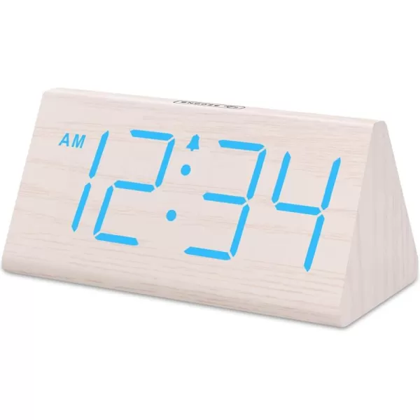 imageDreamSky Wooden Digital Alarm Clocks for Bedrooms  Electric Desk Clock with Large Numbers USB Port Battery Backup Alarm Adjustable Volume Dimmer Snooze DST 1224H Living Room Wood Dcor RedWhiteblue