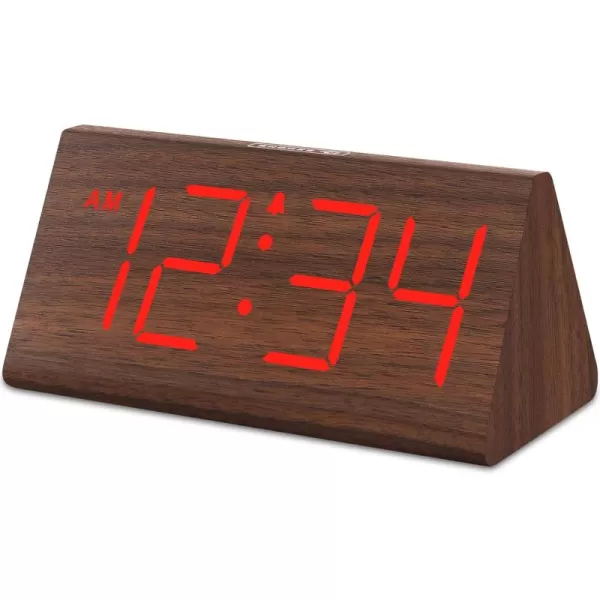 imageDreamSky Wooden Digital Alarm Clocks for Bedrooms  Electric Desk Clock with Large Numbers USB Port Battery Backup Alarm Adjustable Volume Dimmer Snooze DST 1224H Living Room Wood Dcor RedBrownred