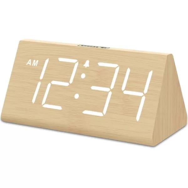 imageDreamSky Wooden Digital Alarm Clocks for Bedrooms  Electric Desk Clock with Large Numbers USB Port Battery Backup Alarm Adjustable Volume Dimmer Snooze DST 1224H Living Room Wood Dcor RedWhite