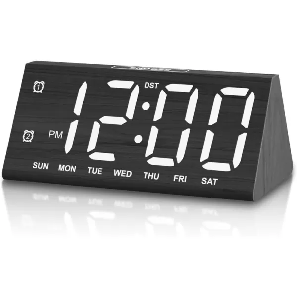 imageJALL Wooden Digital Alarm Clocks for Bedrooms Large Bold Digits Electric Desk Clock with Dual Alarm USB Port DST Auto Dimmer for Wood Decor Bedside Gift BlackBlack