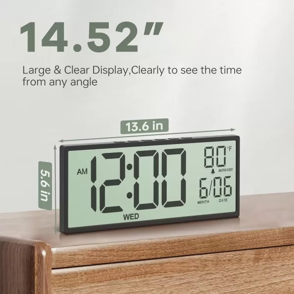 imageJALL 145quot Large Digital Wall Clock Battery Operated with Big Digits LCD Screen Display Day Date Alarm Auto DST Temperature for Living Room Bedroom Desk Decor Mounted Gift for Elderly