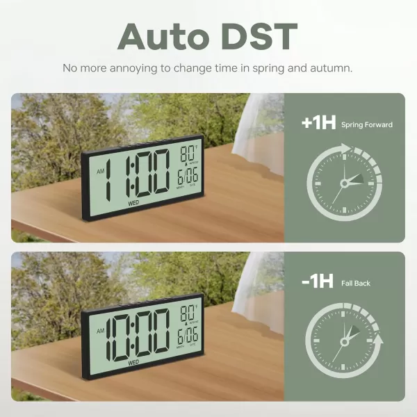 imageJALL 145quot Large Digital Wall Clock Battery Operated with Big Digits LCD Screen Display Day Date Alarm Auto DST Temperature for Living Room Bedroom Desk Decor Mounted Gift for Elderly