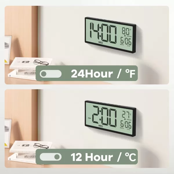 imageJALL 145quot Large Digital Wall Clock Battery Operated with Big Digits LCD Screen Display Day Date Alarm Auto DST Temperature for Living Room Bedroom Desk Decor Mounted Gift for Elderly