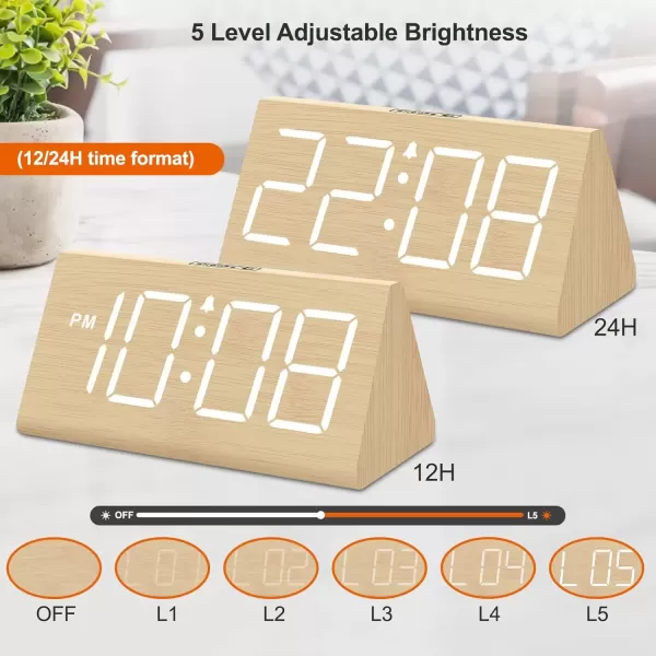 imageDreamSky Wooden Digital Alarm Clock for Bedroom  RGB Electric Desk Clock with Large Numbers USB Port Loud Alarm for Heavy Sleepers Dimmer and Volume Control Snooze 1224H Wood DcorWhite