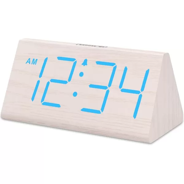 imageDreamSky Wooden Digital Alarm Clock for Bedroom  RGB Electric Desk Clock with Large Numbers USB Port Loud Alarm for Heavy Sleepers Dimmer and Volume Control Snooze 1224H Wood DcorWhiteblue