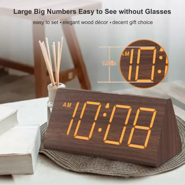 imageDreamSky Wooden Digital Alarm Clock for Bedroom  RGB Electric Desk Clock with Large Numbers USB Port Loud Alarm for Heavy Sleepers Dimmer and Volume Control Snooze 1224H Wood DcorBrown