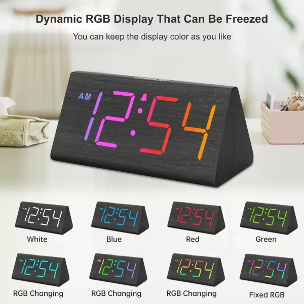 imageDreamSky Wooden Digital Alarm Clock for Bedroom  RGB Electric Desk Clock with Large Numbers USB Port Loud Alarm for Heavy Sleepers Dimmer and Volume Control Snooze 1224H Wood DcorBlackrgb