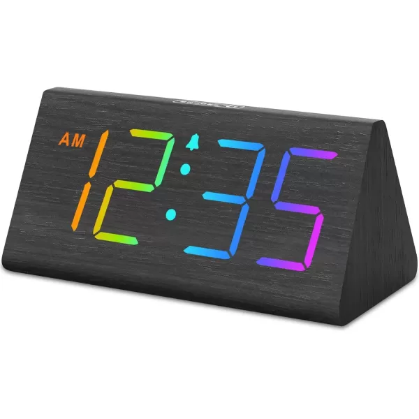 imageDreamSky Wooden Digital Alarm Clock for Bedroom  RGB Electric Desk Clock with Large Numbers USB Port Loud Alarm for Heavy Sleepers Dimmer and Volume Control Snooze 1224H Wood DcorBlackrgb