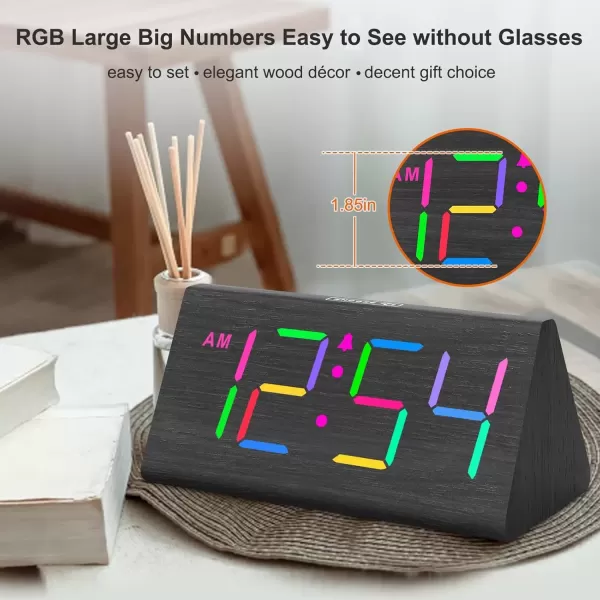 imageDreamSky Wooden Digital Alarm Clock for Bedroom  RGB Electric Desk Clock with Large Numbers USB Port Loud Alarm for Heavy Sleepers Dimmer and Volume Control Snooze 1224H Wood DcorBlackrgb