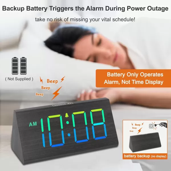 imageDreamSky Wooden Digital Alarm Clock for Bedroom  RGB Electric Desk Clock with Large Numbers USB Port Loud Alarm for Heavy Sleepers Dimmer and Volume Control Snooze 1224H Wood DcorBlackrgb