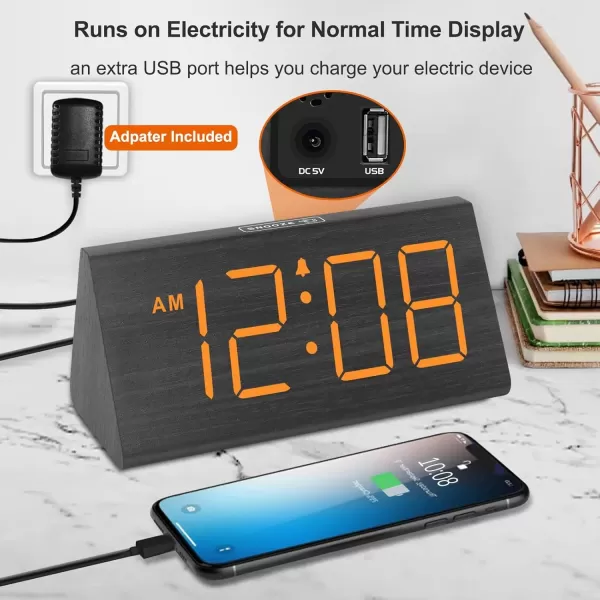 imageDreamSky Wooden Digital Alarm Clock for Bedroom  RGB Electric Desk Clock with Large Numbers USB Port Loud Alarm for Heavy Sleepers Dimmer and Volume Control Snooze 1224H Wood DcorBlackrgb